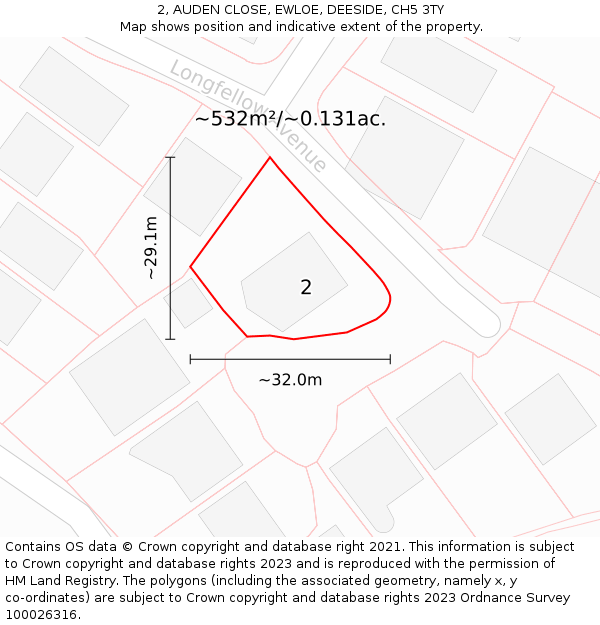 2, AUDEN CLOSE, EWLOE, DEESIDE, CH5 3TY: Plot and title map