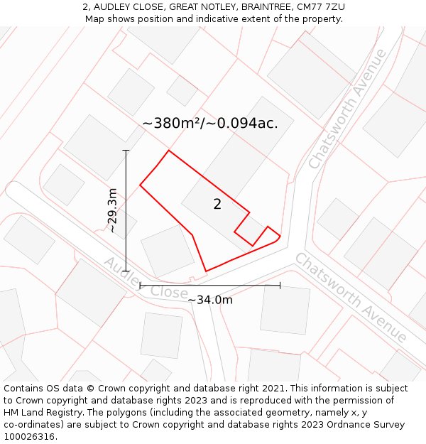 2, AUDLEY CLOSE, GREAT NOTLEY, BRAINTREE, CM77 7ZU: Plot and title map