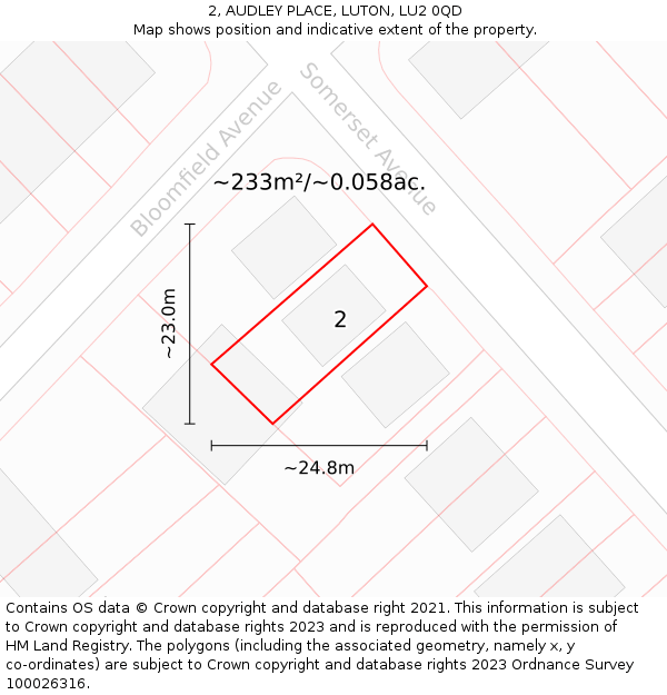 2, AUDLEY PLACE, LUTON, LU2 0QD: Plot and title map