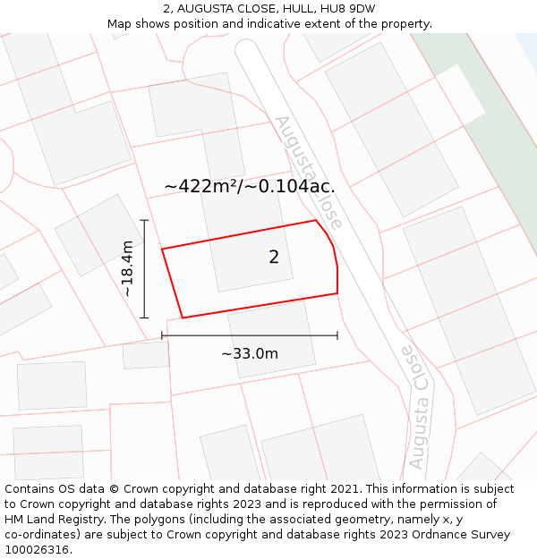 2, AUGUSTA CLOSE, HULL, HU8 9DW: Plot and title map