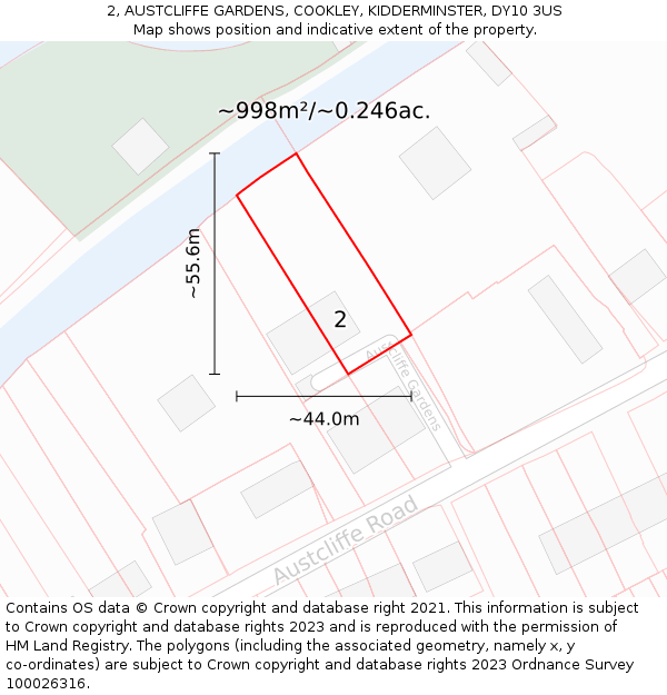2, AUSTCLIFFE GARDENS, COOKLEY, KIDDERMINSTER, DY10 3US: Plot and title map