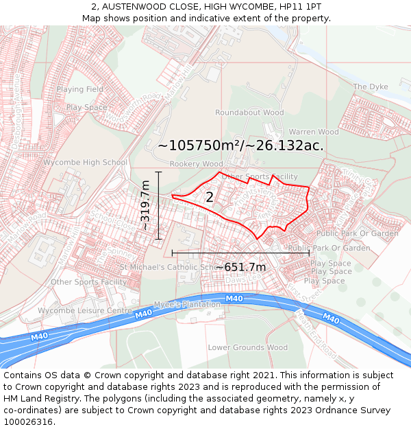 2, AUSTENWOOD CLOSE, HIGH WYCOMBE, HP11 1PT: Plot and title map