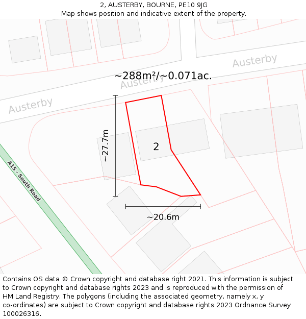 2, AUSTERBY, BOURNE, PE10 9JG: Plot and title map