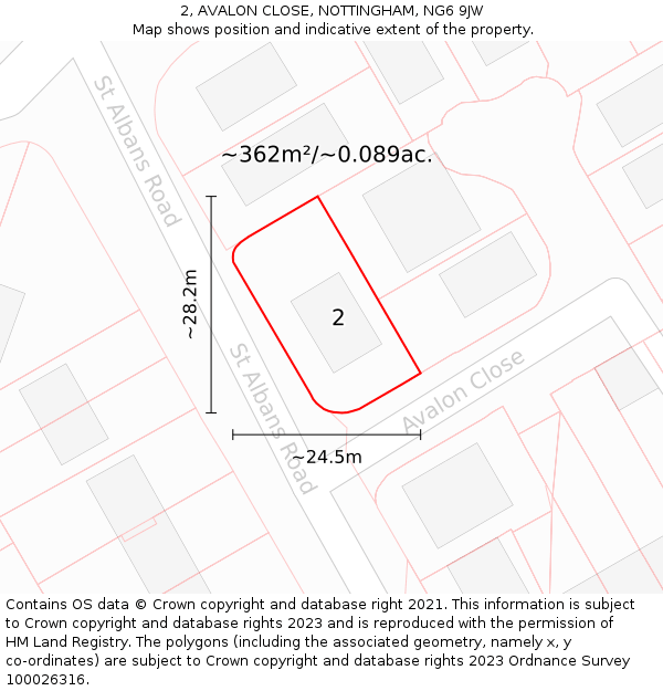 2, AVALON CLOSE, NOTTINGHAM, NG6 9JW: Plot and title map