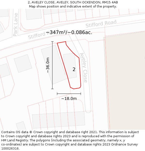 2, AVELEY CLOSE, AVELEY, SOUTH OCKENDON, RM15 4AB: Plot and title map