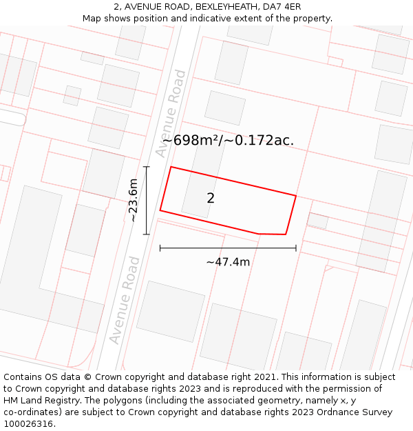 2, AVENUE ROAD, BEXLEYHEATH, DA7 4ER: Plot and title map