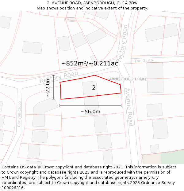 2, AVENUE ROAD, FARNBOROUGH, GU14 7BW: Plot and title map