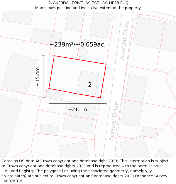 2, AVERDAL DRIVE, AYLESBURY, HP18 0UQ: Plot and title map