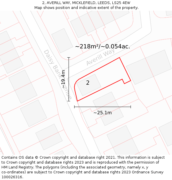 2, AVERILL WAY, MICKLEFIELD, LEEDS, LS25 4EW: Plot and title map