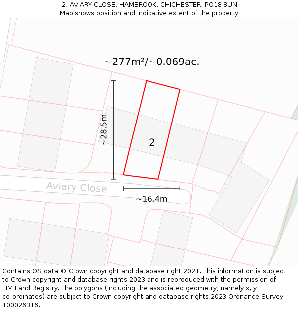 2, AVIARY CLOSE, HAMBROOK, CHICHESTER, PO18 8UN: Plot and title map