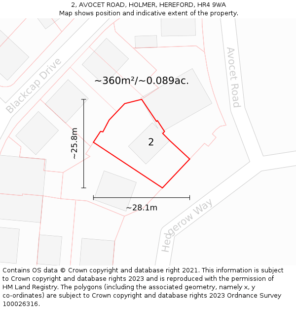 2, AVOCET ROAD, HOLMER, HEREFORD, HR4 9WA: Plot and title map