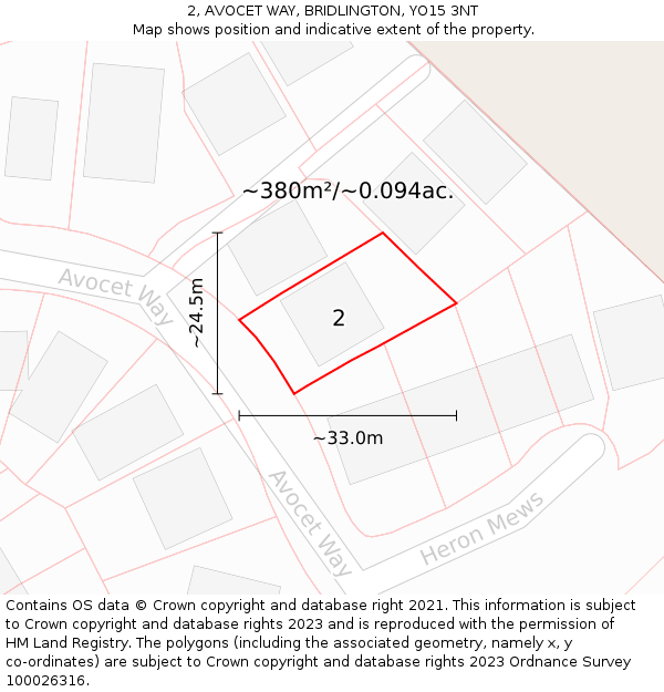 2, AVOCET WAY, BRIDLINGTON, YO15 3NT: Plot and title map