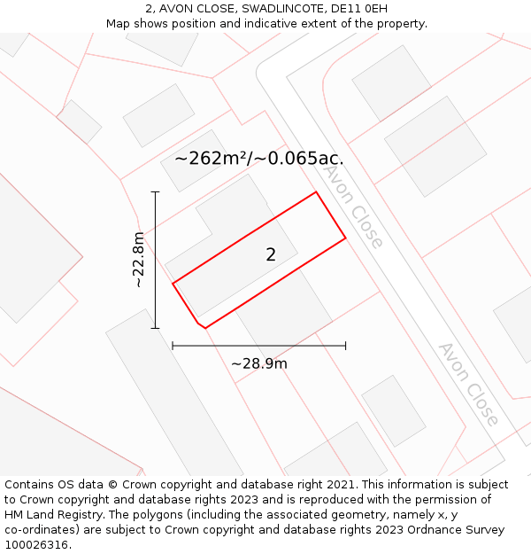 2, AVON CLOSE, SWADLINCOTE, DE11 0EH: Plot and title map