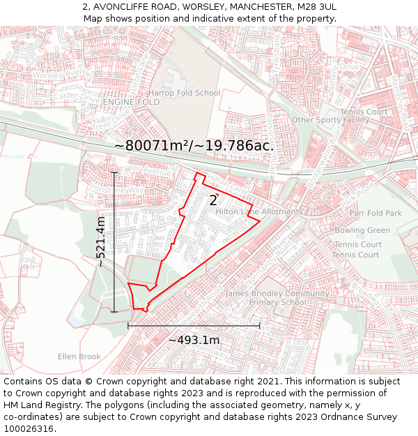 2, AVONCLIFFE ROAD, WORSLEY, MANCHESTER, M28 3UL: Plot and title map