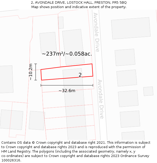 2, AVONDALE DRIVE, LOSTOCK HALL, PRESTON, PR5 5BQ: Plot and title map