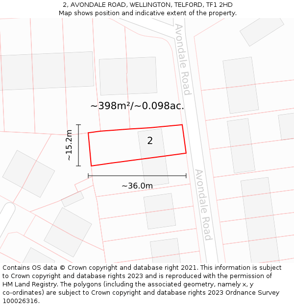 2, AVONDALE ROAD, WELLINGTON, TELFORD, TF1 2HD: Plot and title map
