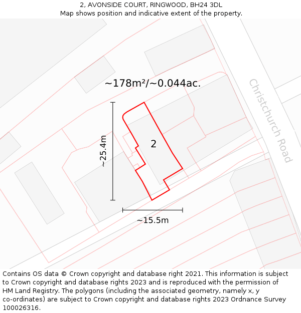 2, AVONSIDE COURT, RINGWOOD, BH24 3DL: Plot and title map