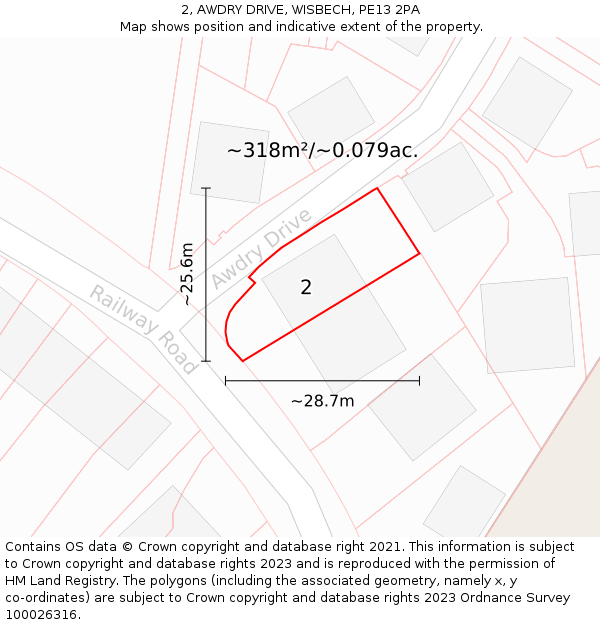 2, AWDRY DRIVE, WISBECH, PE13 2PA: Plot and title map