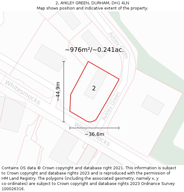 2, AYKLEY GREEN, DURHAM, DH1 4LN: Plot and title map