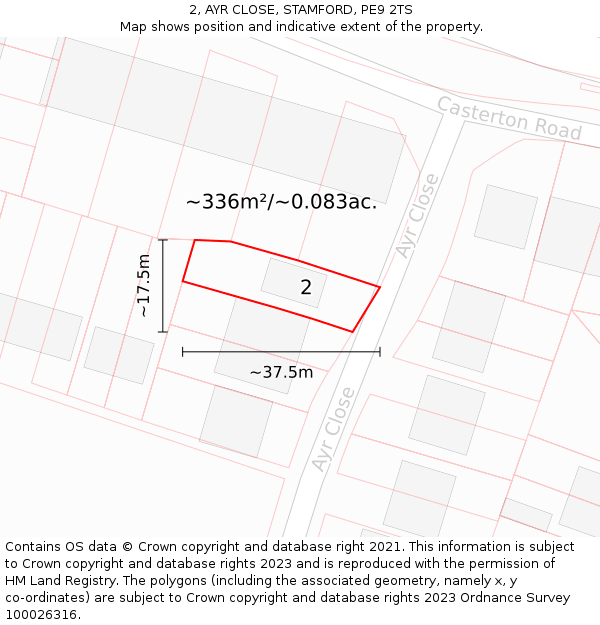 2, AYR CLOSE, STAMFORD, PE9 2TS: Plot and title map