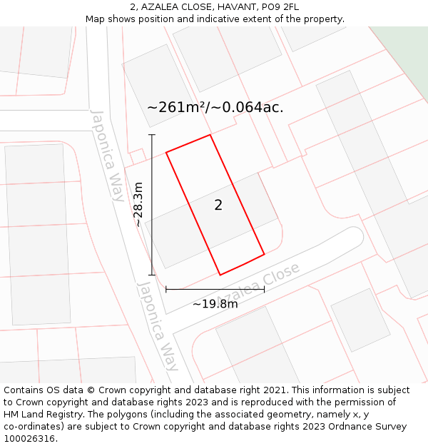 2, AZALEA CLOSE, HAVANT, PO9 2FL: Plot and title map