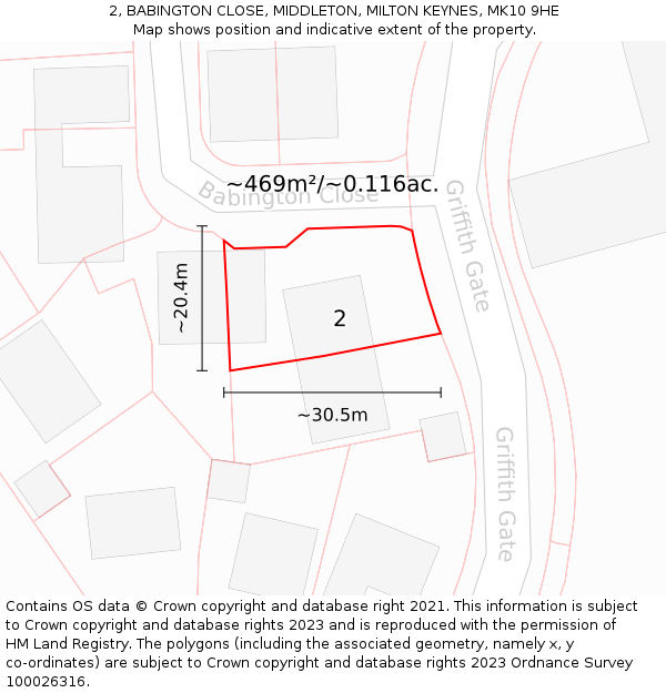 2, BABINGTON CLOSE, MIDDLETON, MILTON KEYNES, MK10 9HE: Plot and title map