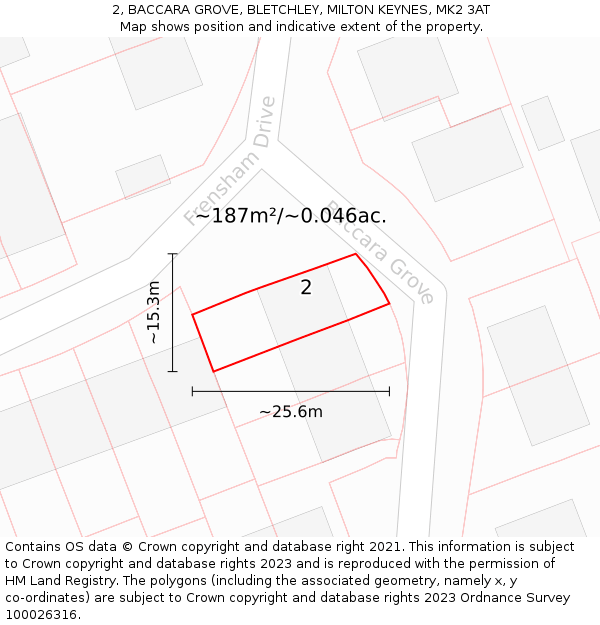 2, BACCARA GROVE, BLETCHLEY, MILTON KEYNES, MK2 3AT: Plot and title map