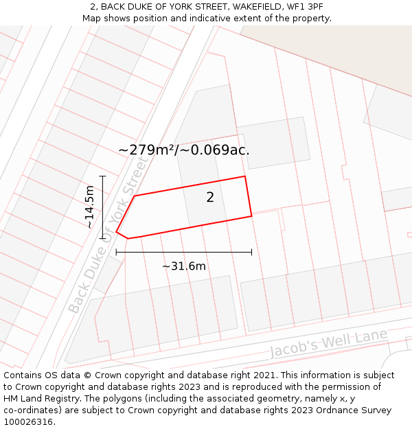 2, BACK DUKE OF YORK STREET, WAKEFIELD, WF1 3PF: Plot and title map