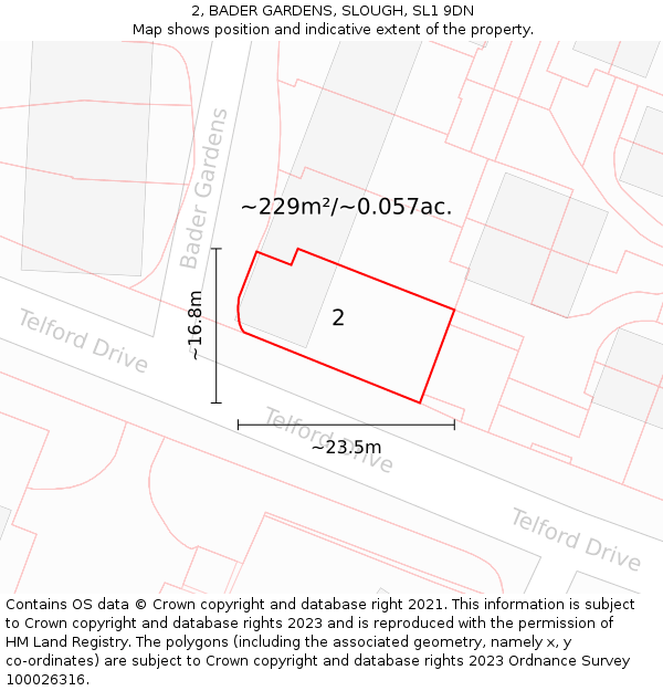 2, BADER GARDENS, SLOUGH, SL1 9DN: Plot and title map