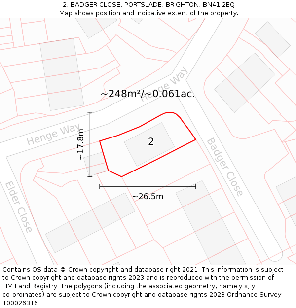 2, BADGER CLOSE, PORTSLADE, BRIGHTON, BN41 2EQ: Plot and title map