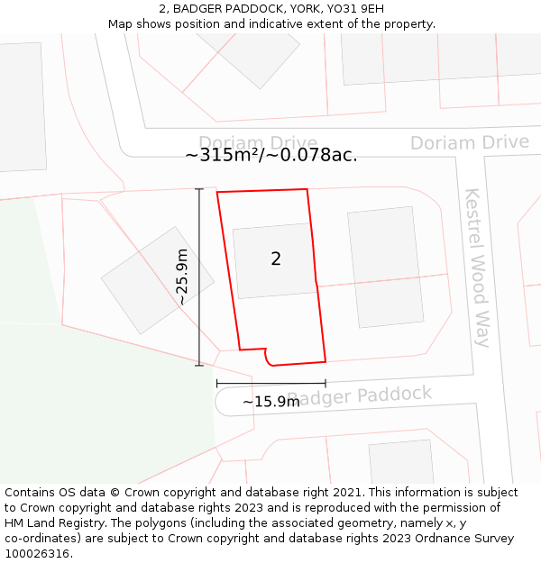 2, BADGER PADDOCK, YORK, YO31 9EH: Plot and title map