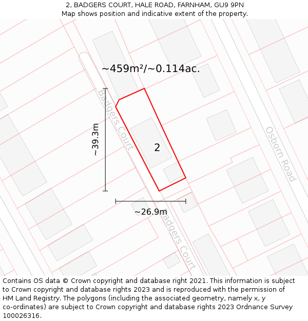 2, BADGERS COURT, HALE ROAD, FARNHAM, GU9 9PN: Plot and title map