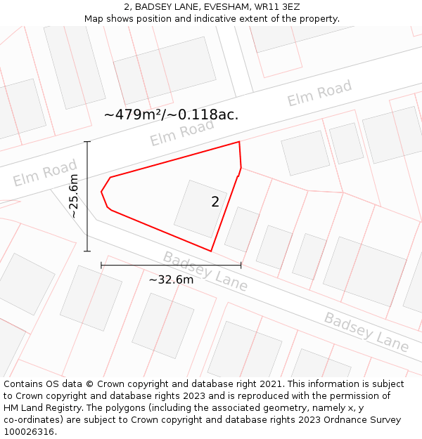 2, BADSEY LANE, EVESHAM, WR11 3EZ: Plot and title map