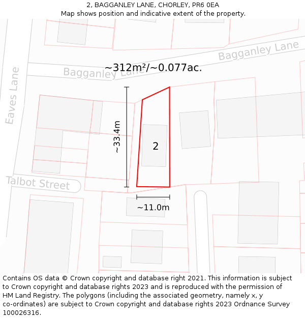 2, BAGGANLEY LANE, CHORLEY, PR6 0EA: Plot and title map