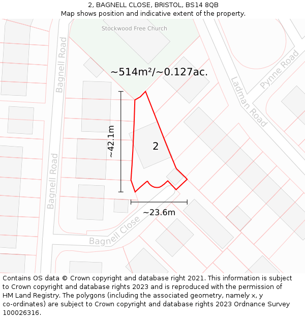 2, BAGNELL CLOSE, BRISTOL, BS14 8QB: Plot and title map