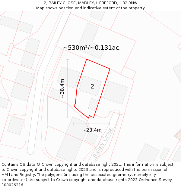 2, BAILEY CLOSE, MADLEY, HEREFORD, HR2 9NW: Plot and title map