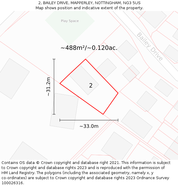 2, BAILEY DRIVE, MAPPERLEY, NOTTINGHAM, NG3 5US: Plot and title map