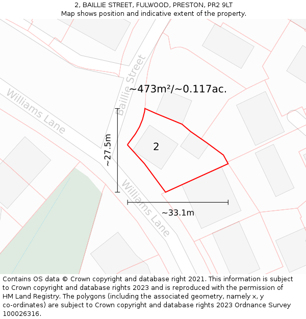 2, BAILLIE STREET, FULWOOD, PRESTON, PR2 9LT: Plot and title map