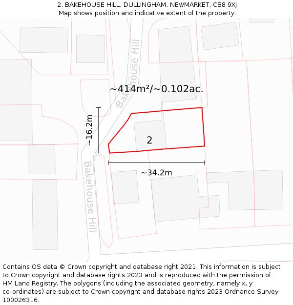 2, BAKEHOUSE HILL, DULLINGHAM, NEWMARKET, CB8 9XJ: Plot and title map