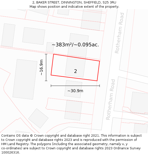 2, BAKER STREET, DINNINGTON, SHEFFIELD, S25 3RU: Plot and title map