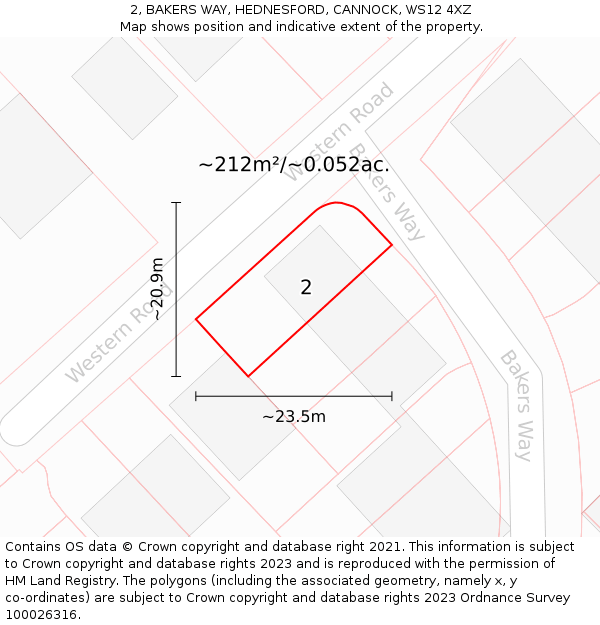 2, BAKERS WAY, HEDNESFORD, CANNOCK, WS12 4XZ: Plot and title map