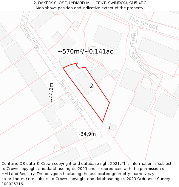 2, BAKERY CLOSE, LYDIARD MILLICENT, SWINDON, SN5 4BG: Plot and title map