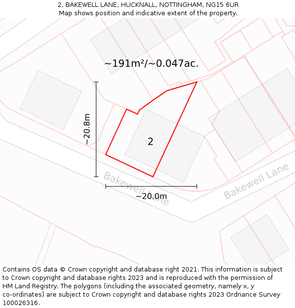 2, BAKEWELL LANE, HUCKNALL, NOTTINGHAM, NG15 6UR: Plot and title map