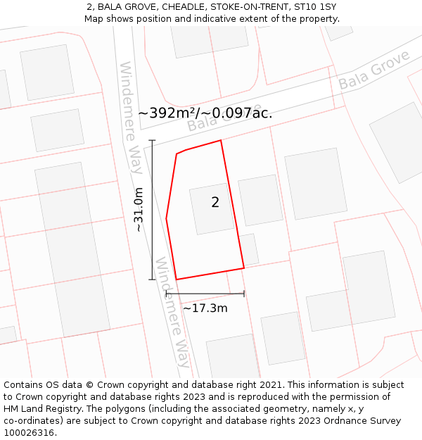 2, BALA GROVE, CHEADLE, STOKE-ON-TRENT, ST10 1SY: Plot and title map