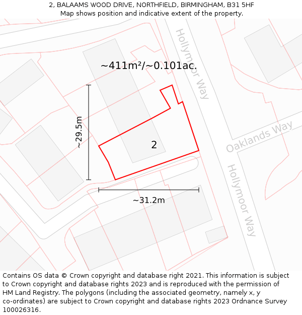 2, BALAAMS WOOD DRIVE, NORTHFIELD, BIRMINGHAM, B31 5HF: Plot and title map