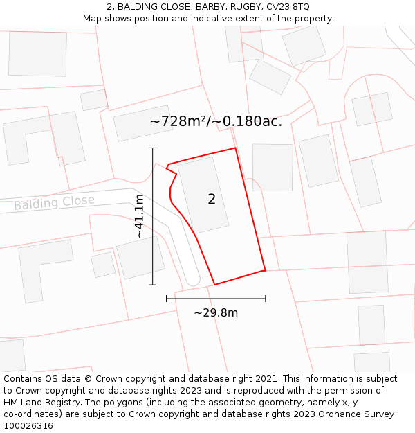 2, BALDING CLOSE, BARBY, RUGBY, CV23 8TQ: Plot and title map
