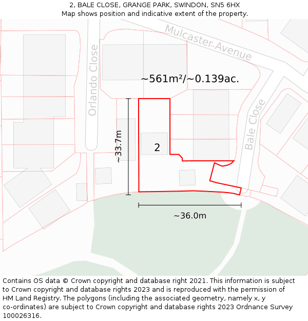 2, BALE CLOSE, GRANGE PARK, SWINDON, SN5 6HX: Plot and title map