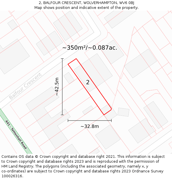 2, BALFOUR CRESCENT, WOLVERHAMPTON, WV6 0BJ: Plot and title map