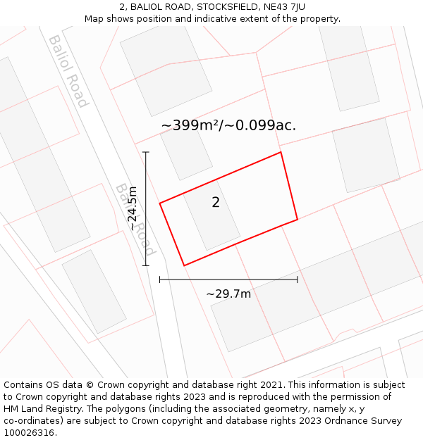 2, BALIOL ROAD, STOCKSFIELD, NE43 7JU: Plot and title map