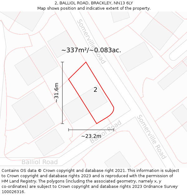 2, BALLIOL ROAD, BRACKLEY, NN13 6LY: Plot and title map